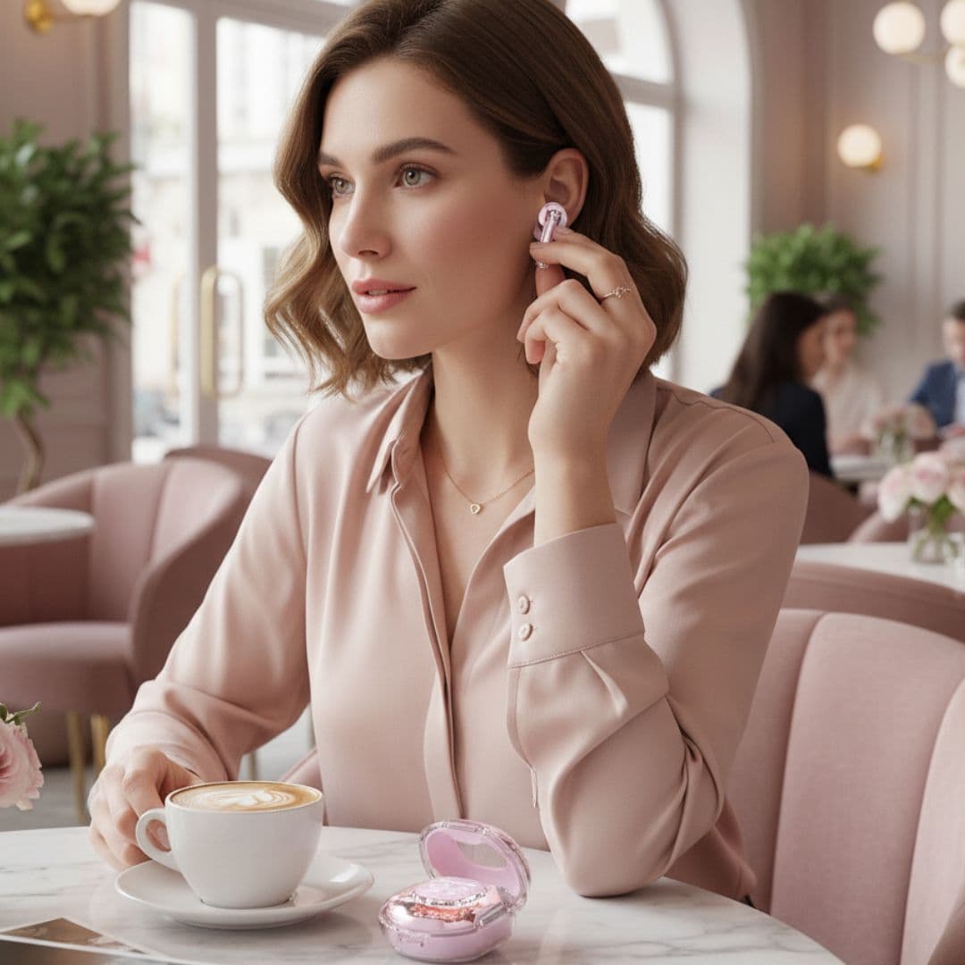 A8_tds0858_Różowe douszne słuchawki PinkPods